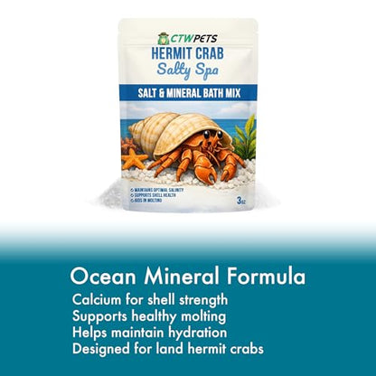 Salty Spa Hermit Crab Salt Water Mix with Calcium & Trace Minerals | Marine salt for hermit crabs creates mineral-rich soaking water with calcium and trace minerals for habitat pools