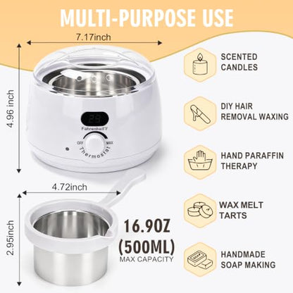 Electric Candle Wax Melter, Wax Warmer for Hair Removal with Detachable Stainless Steel Pot and Digital Temperature Control, Wax Heater for DIY Candle Making, Soap Making, Wax Crafts, Easy Cleaning - color: White