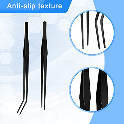 Luxiv 15 In Aquarium Tweezers Set, Straight And Curved Feeding Tongs | 15in Stainless Steel Straight And Curved Tweezers, For Fish Tank Plants, Aquascaping, Cleaning And Feeding, Anti-rust Durable - color: Black