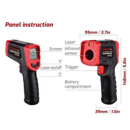 MUFASHA Infrared Thermometer Temperature Gun Laser High Temp Thermometer with LCD Display Non-Contact Industrial Pyrometer 12:1 Distance Ratio -25.6℉ to 1022℉ for Cooking Pizza Oven Griddle - color: red