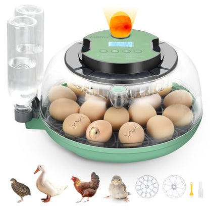 18 Egg Incubator with Automatic Egg Turning for Hatching Chicken Quail Duck | Hatching Unit with Digital Control & Built-in Candler, 2 Size Egg Tray Automatic Water Refill, Egg Incubator for Turkey Goose