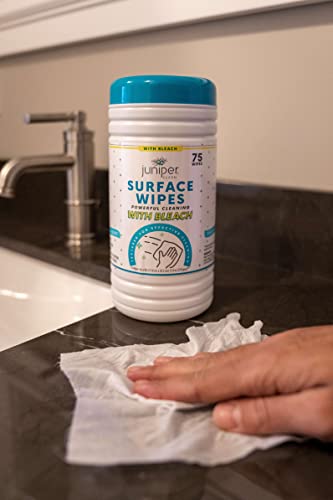 Juniper CLEAN 1 Pack Surface Cleaning Wipes with Bleach, All-Purpose Cleaner for Bathroom, Kitchen, Office, 75 Count Canister, 7.5" x 7" Sheet, Fresh Scent, Lint Free & Durable - size: 75 Count (Pack of 1)