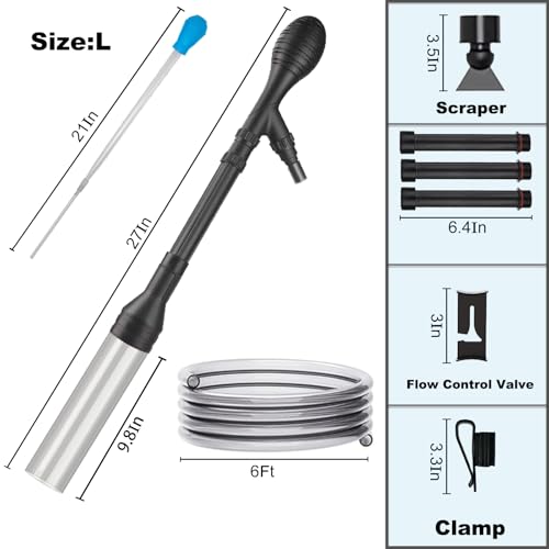 Carefree Fish Aquarium Gravel Cleaner 6Ft Hose Fish Tank Water Changer Sand Vacuum Adjustable Length ABS(for 20~100Gal Tank) 2026 New Upgrade Version - size: L(20~100Gal)
