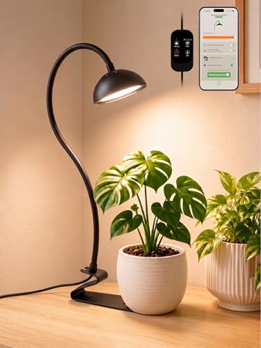 Smart Grow Light for Indoor Plants, Full Spectrum Plant Grow Light | 10W LED Plant Light with 3/9/12 Timer, Smart APP&in-line control, 10 Dimming Levels, Height Adjustable Grow Light with Base - color: Black