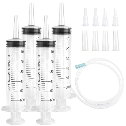 60cc Plastic Syringe - Large Syringe for Liquid with 40" Tubing, Syringes for Liquid, 4 Pack - size: 60ml