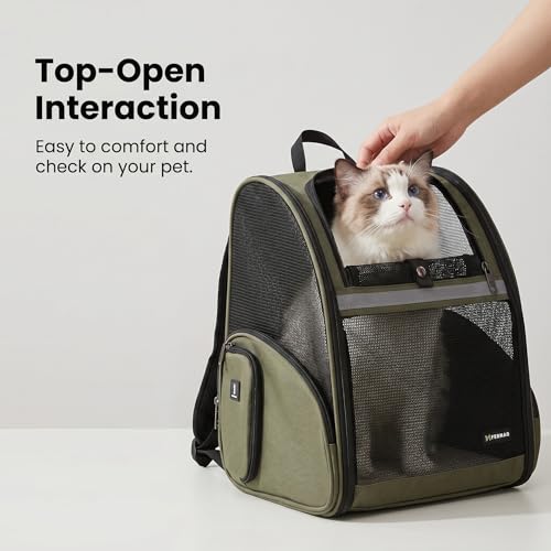 Cat Backpack Carrier for Small Dogs and Medium cat Puppy Kitten Bunny Pet Carrier Backpack Collapsible with Fully Ventilated Mesh with Safety Leash (DarkGreen, 12.9" L x 10.62" W x 15.5" H - M) - color: DarkGreen, size: Medium