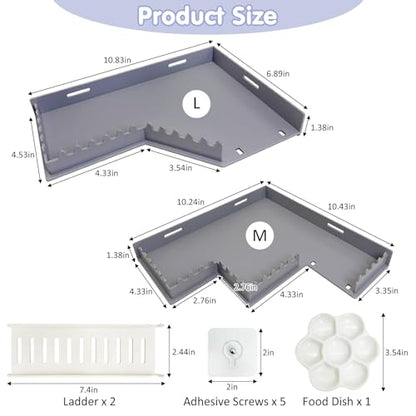 Hermit Crab Climbing Platform L-Shaped & M-Shaped Hermit Crab Climbing Toys with Ladder and Food Dish Habitat Tank Accessories for Reptiles Hamsters Geckos Small Lizards (Gray)