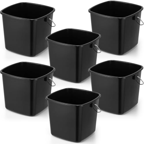 Zhehao 6 Pcs 3 Quart Bucket for Cleaning Small Sanitizer Bucket for Restaurant Square Plastic Pail with Handles for Home, Offices, Commercial Use, Food Service(Black) - color: Black