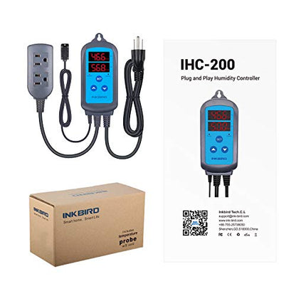 Humidity Controller IHC200 Inkbird Humidistat Mushroom Greenhouse Pre Wired Outlet Dual Stage Humidifier Dehumidifier.
