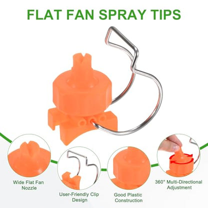 M METERXITY 3-Pack Flat Fan Spray Tips, 2.8mm Pore Plastic Spray Nozzle with Clip Adjustable Atomization Nozzle for 1-1/2" Hose, 0.48 Cubic Meters Per Hour [Orange, 65 Degree] - size: 2.8mm x 1-1/2"