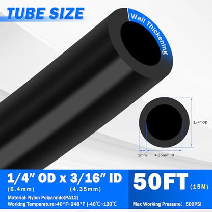 1/4" Air Line Tubing Kit, 50 FT(15M) DOT Air Line PA Nylon Tubing with Push to Connect Fittings, 1/4 Inch OD Quick Connect Air Hose Kit for Compressor Accessories System (75 Pcs) - size: 75PCS & 50FT 1/4" Air Line