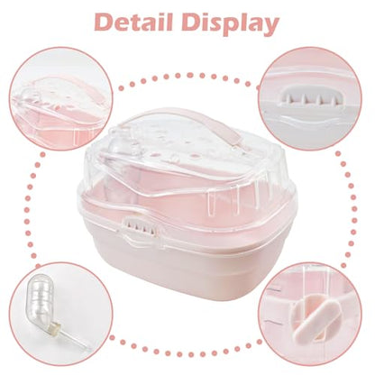 Hamster Carrier Cage with Water Bottle,Portable Hamsters Travel Cage Plastic Guinea Pig Carrying Cases Small Animal Carry Cage for Dwarf Hamsters Chinchillas Hedgehog Mouse(Pink) - color: 【Pink】