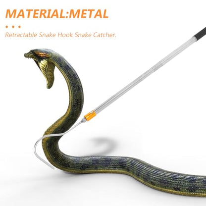 COLLBATH Adjustable Stainless Steel Telescopic Snake Hook Collapsible Reptile Catching Tool Retractable Pole for Safe Snake Handling