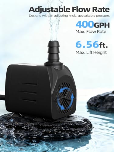 400 GPH Fountain Pumps Submersible, With 6.56 Ft Tubing + 3 Nozzles | 6.56 Ft Power Cord (1500L/H, 25W) Outdoor Water Fountain, Fish Tank, Small Pond, Aquarium, Hydroponics, Statue Pool & Garden