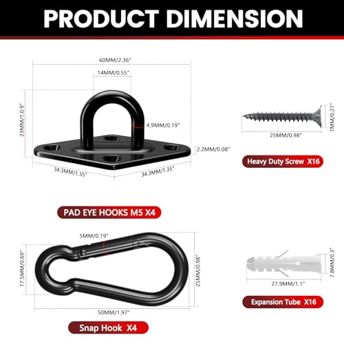 304 Stainless Steel Pad Eye Snap Hook, M5 Ceiling Hook 500Lb,8Pcs | Hanging Kit with Screws for Hammock Chair Swing, Yoga Gym Equipment, Sun Shade Sail, Plant Hangers & Marine Boat Hardware - size: 2 Inch, style: Black Rhombus