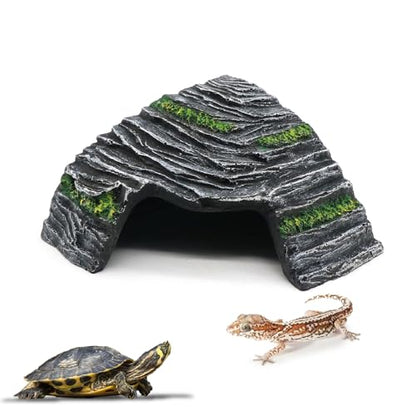 Small Turtle Basking Platform Climbing Ramp Shale Scape Step Ledge, Reptile Cave Hideout Aquarium Tank Accessories Decorations, Great for Reptiles, Amphibians, Leopard Gecko, Frogs - style: Small-4.7 * 4.5 * 2.6