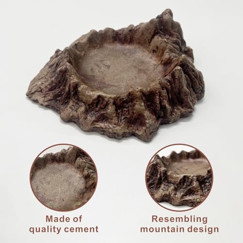 Rockery Reptiles Food Bowl, Landscaping Tank Accessory | Amphibian Feeding Bowl ,Small Pets Water Dish Terrarium Decor for Lizards,Gecko,Chameleon,Snake,Tortoise,Brown,1 Piece