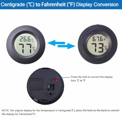 2 Pcs Magnetic Reptile Thermometer and Humidity Gauge Temperature and Humidity Monitor for Jumping Spider and Reptile Tank Mini Digital Hygrometer(Round) - color: Round