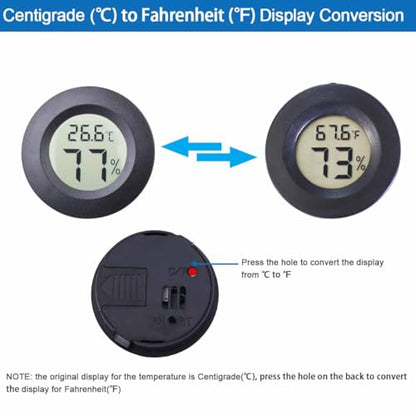 2 Pcs Magnetic Reptile Thermometer and Humidity Gauge Temperature and Humidity Monitor for Jumping Spider and Reptile Tank Mini Digital Hygrometer(Round) - color: Round