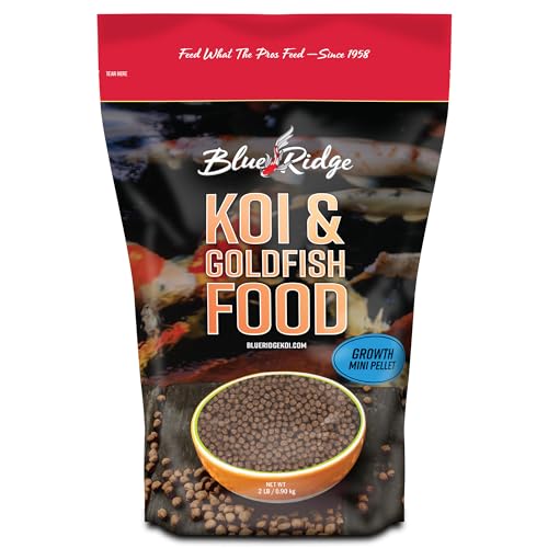 Blue Ridge Koi Fish Food 2lb - Koi Food Mini Growth Formula, Goldfish Food, Premium Fish Food for Ponds, Ponds Fish Food, Floating Pond Pellets - size: 2 Pound (Pack of 1)