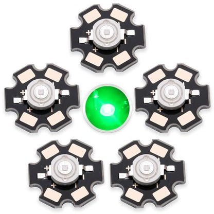 5PCS Green LED Chip,3W Light Emitting Diode with Aluminum Plate 20mm Star PCB Base Heat Sink COB Lamp Beads DIY Lighting (700mA,3.0-3.4V,140deg,Green 520-525nm) - color: Green