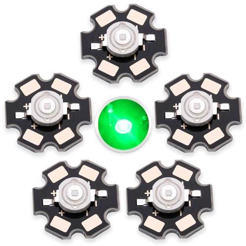 5PCS Green LED Chip,3W Light Emitting Diode with Aluminum Plate 20mm Star PCB Base Heat Sink COB Lamp Beads DIY Lighting (700mA,3.0-3.4V,140deg,Green 520-525nm) - color: Green