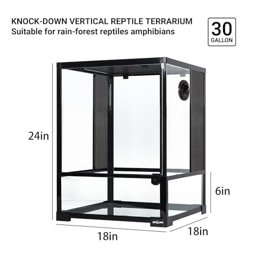 REPTI ZOO 30 Gallon Reptile Glass Terrarium, 18" x 18" x 24" Rainforest Habitat Tank with Front Opening Door, Knock-Down Vertical Reptile Terrarium with Top Screen & Side Mesh Ventilation