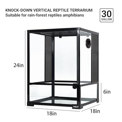 REPTI ZOO 30 Gallon Reptile Glass Terrarium, 18" x 18" x 24" Rainforest Habitat Tank with Front Opening Door, Knock-Down Vertical Reptile Terrarium with Top Screen & Side Mesh Ventilation
