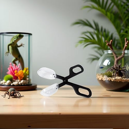 Black Reptiles Feeding Scooper Poop Cleaning Clamp Spoon-shaped Tips Feeder Tweezers Aquarium Tank and Terrarium Cleaning Tool,For Snakes Lizard Tarantulas Reptile Supplies Reptiles and Amphibians