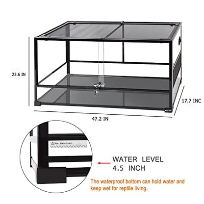 REPTI ZOO 85 Gallon Large Reptile Tank, Wide & Tall Tempered Glass Large Reptile Terrarium 47.2" x 17.7"x 23.6" for Tortoise Snake, Top Screen Ventilation & Anti Escape Lid - size: 47.2" x 17.7" x 23.6" (85 Gallon)
