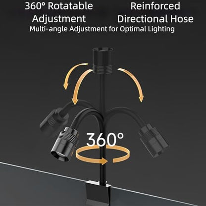 Mini Aquarium Spotlight with Timer, Clip-On Gooseneck Lamp, 15°-90° Zoom | Tri-Color White/Warm White/Warm Light, Dimmable 3W USB, 5.2 In Gooseneck, Fits Glass Up To 8mm - color: Black - with Timer