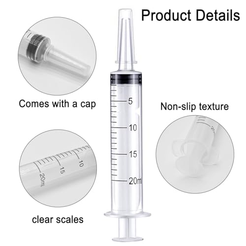 20ml Syringe for Liquid, Syringe Without Needle for Pet Feeding, Liquid Measurement, Individually Wrapped, Pack of 4 - size: 20ml