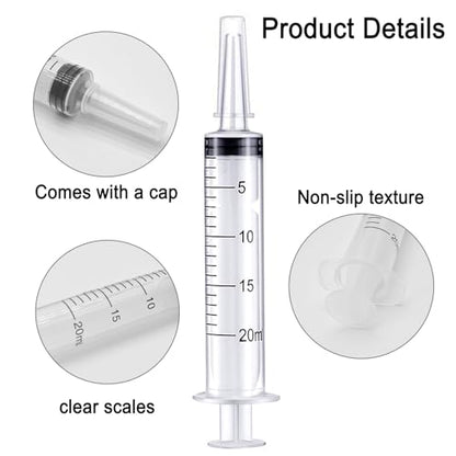 20ml Syringe for Liquid, Syringe Without Needle for Pet Feeding, Liquid Measurement, Individually Wrapped, Pack of 4 - size: 20ml