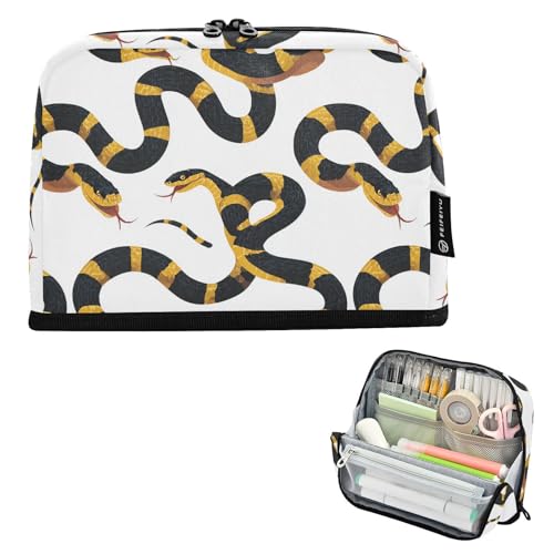 Snake Yellow Black Pencil Case Bag Boys Girls Large Pencil Pouch Pen Holder with Big Capacity For Women Men School Office Supplies
