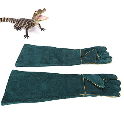 Anti Animal Bite Gloves Reptile Bird Handling Falcon Protective Safety Leather Supplies Durable Split Leather Heat Pet Training Snake Bite Protection Dark Green 23.6in