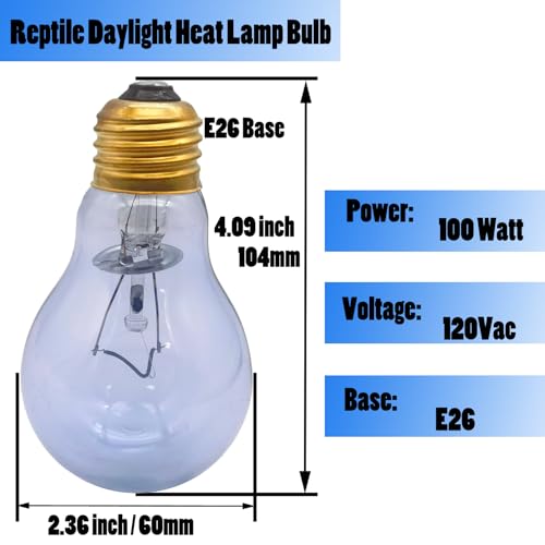 Reptile Heat Lamp Bulb 100 Watt, Full Spectrum Daylight Amphibians Basking Spot Light Bulb for Bearded Dragon, Gecko, Hermit Crabs, Lizard, Neodymium Blue Infrared Light Bulbs, E26 Base, 2 Pack