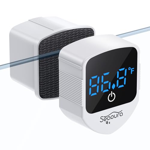 SEAOURA 2-in-1 Aquarium Magnetic Cleaner with Digital Thermometer Floating | Tiny Magnet Cleaner Floating Cleaning ToolAlgae Scrapers(Only for Glass Fish Tank) - color: White