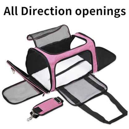 Soft-Sided Cat/Dog/Pet Carrier, Collapsible Pets Travel Carriers | for Big Cats/Small Dogs with Shoulder Strap & Removable Mat, Mesh Puppy Carry Bag, Up to 16 Lbs, TSA Airline Approved(Pink) - color: PINK, size: 17"L x 11"W x 11"H