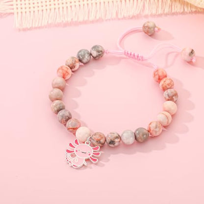 Axolotl/Horse Bracelet Gifts for Girls Kids, Charm Pearl Bead Bracelet Cute Stuff Birthday Jewelry for Daughter Granddaughter Teens - style: Axolotl-Girl-2