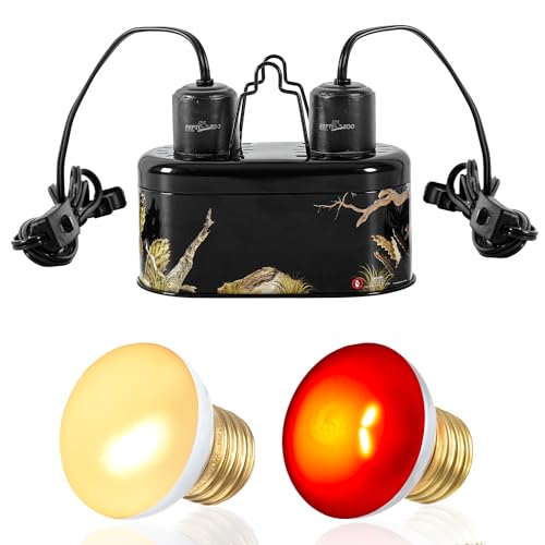 REPTI ZOO Nano Dual Dome Reptile Light Fixture and 25W Reptile Heat Lamp Combo Pack, Mini Daylight Basking Spot Heat Lamp & Nano Heat Emitter Basking Spot Lamp