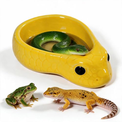 Reptile Water Dish, Ceramic Snake Water Bowl, Yellow | For Snake, Leopard Gecko, Bearded Dragon and Lizard, Reptile Bathing Pool, Food Feeding Dish, Terrarium Tank Accessories - color: Yellow