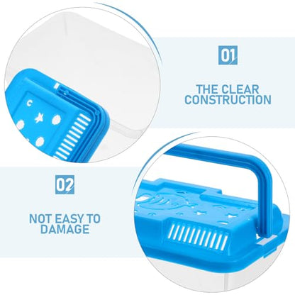 Small Turtle Tank with Lid and Plastic Aquarium Box Portable Handheld Fish Bowl for Reptiles and Hamster Transport in Medium Blue with Fish Pattern