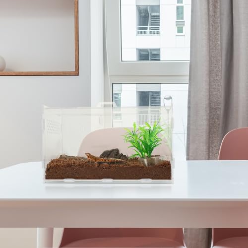 Abaodam Reptile Terrarium Acrylic Tank 25x15x15cm Enclosure with 4pcs Starter Kit for Lizards, Tarantulas, Frogs, Suitable for Home Breeding and Pet Habitat