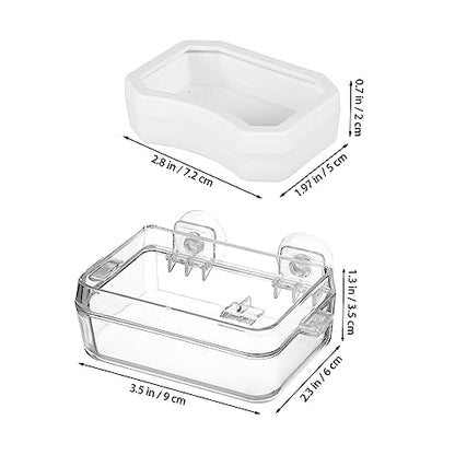 2Pcs Reptile Feeding Dish Escape Bowl with Strong Suction Cup Transparent Food Water Feeder for Lizard Gecko Bearded Dragon Suitable for Various Reptiles