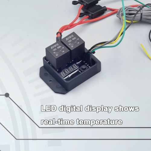 Digital Radiator Fan Controller Switch 12V/24V Kit with Adjustable Temperature Range 104-230°F, LED Display, Dual Fan Relay Replacement 0444