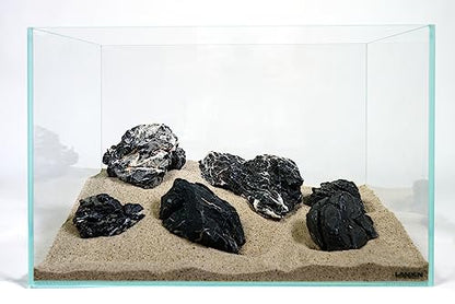 Dark Seiryu Stone Aquascaping Rock 17lb Planted Aquarium Iwagumi | Dark veined texture; iwagumi aquascape - size: 08 Dark Seiryu Stones(3-11inch,17lbs)