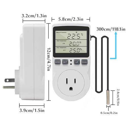 KETOTEK Digital Thermostat Outlet Plug Temperature Controller Outlet Socket 120V Heating Cooling Control 110V 15A Celsius Fahrenheit Display White - style: Non-backlit Style