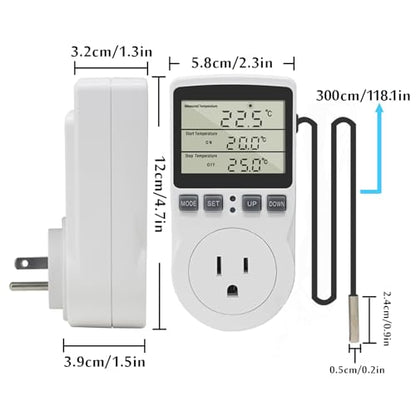 KETOTEK Digital Thermostat Outlet Plug Temperature Controller Outlet Socket 120V Heating Cooling Control 110V 15A Celsius Fahrenheit Display White - style: Non-backlit Style
