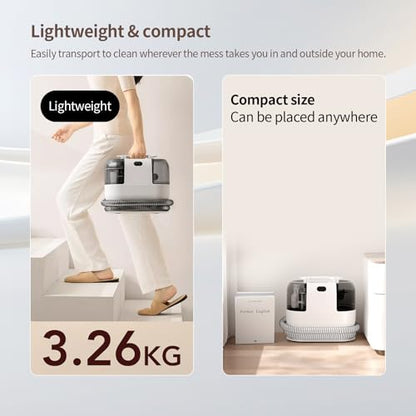 PUREBEAR Portable HandHeld Carpet Cleaner Machine, Spot Cleaner | 18Kpa Suction Power| Shampooer| Dual Tank| Upholstery| Couch, Car Seat, Rug, Mattress| 2 Cleaning Heads| Self Cleaning