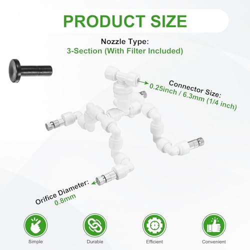 M METERXITY Reptile Mister Nozzles, 0.8mm Pore Copper 1/4" Four-Head Reptile Misting Spray Nozzle with filter Plug for Terrarium/Vivarium, 360 Degree Adjustable Nozzle [White]